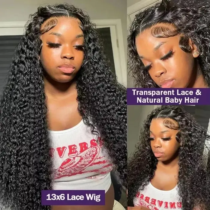 40 46 pouces vague profonde 13x6 13x4 dentelle avant perruque de cheveux humains 250% Remy Curl 360 pleine