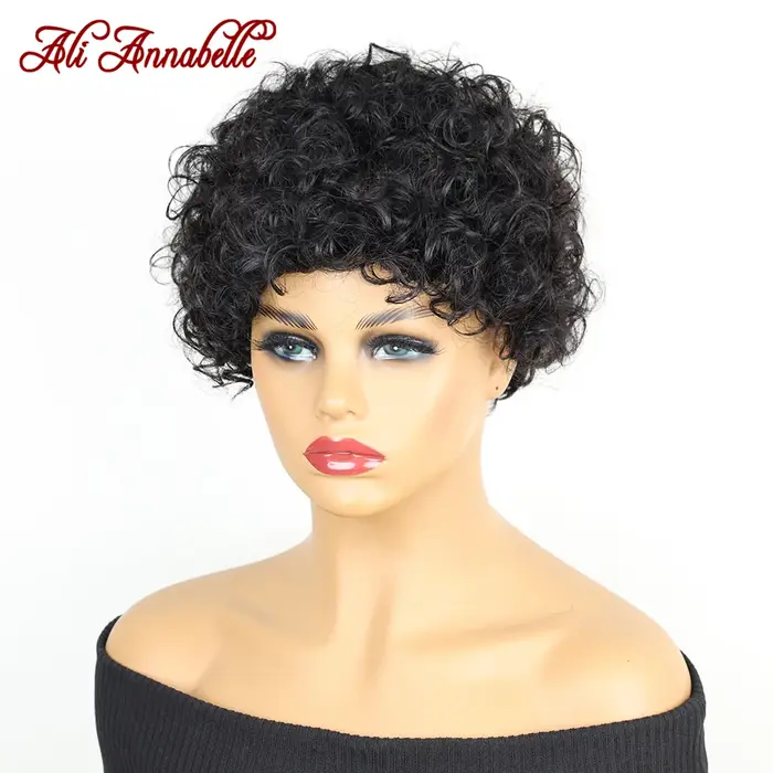 Ali Annabelle 4 pouces Jerry bouclés perruques de cheveux humains pour les femmes courte Pixie crépus