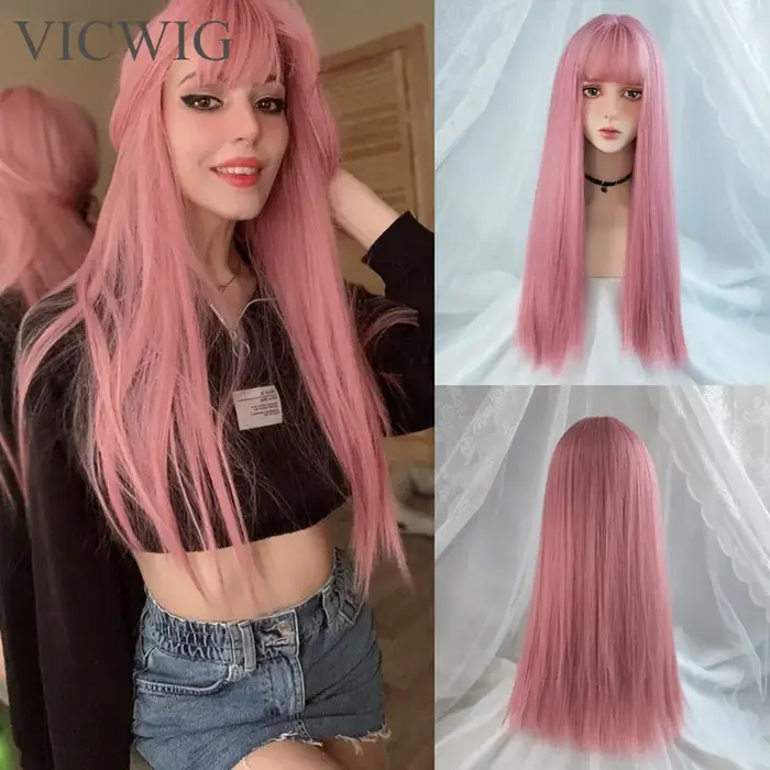 VICWIG – Perruque de cosplay longue avec frange