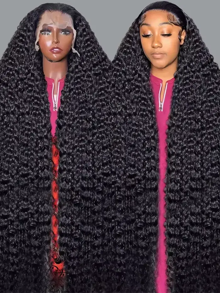 40 46 pouces vague profonde 13x6 13x4 dentelle avant perruque de cheveux humains 200% Remy Curl 360