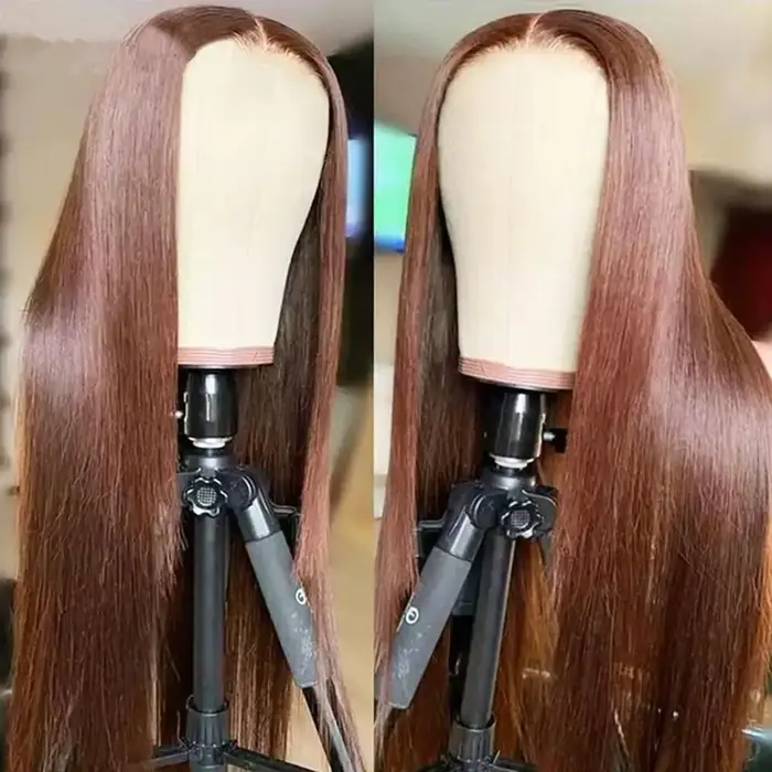 Perruque lisse sans colle ISEE Hair, brun chocolat, prête à porter, avec fermeture en dentelle 7x5, 