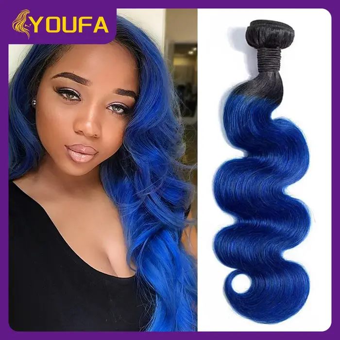 1B bleu vague de corps cheveux humains armure paquets 10-28 pouces 3/4 pièces Lot Ombre