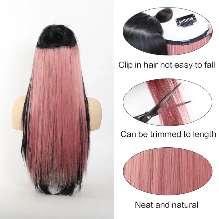 Extensions de cheveux synthétiques lisses et longues de 20 pouces pour femmes, couleurs vives, fibres synthétiques, faciles à utiliser