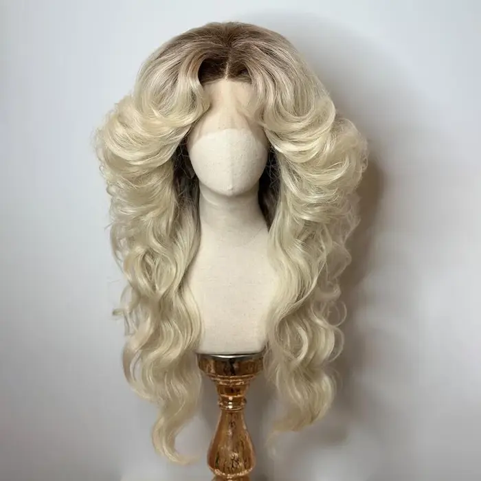 Femmes 70s HD dentelle fermeture 5*5 perruque ombre Blonde grande vague de corps Disco chanteur