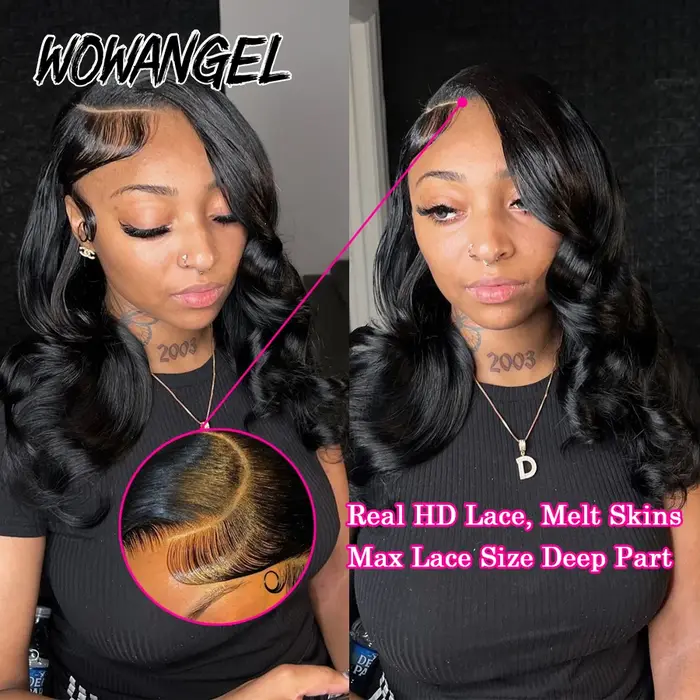 Perruques Lace Front HD 13x6 Wow Angel, Cheveux Humains Remy 250% Body Wave, Perruque à pose rapide