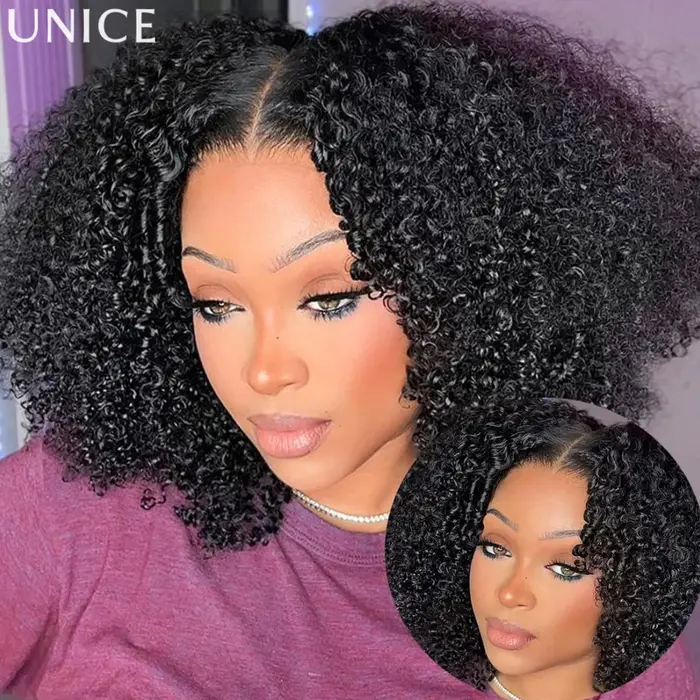 UNice 7x5 Bye Bye Slip ™   Perruque afro bouclée avec pointes en spirale, 100% cheveux humains, sans