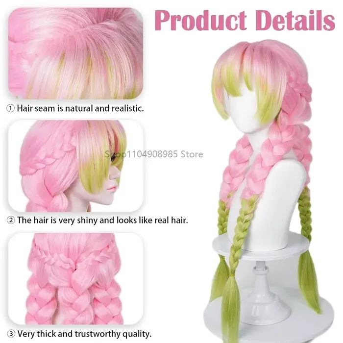Perruque de Cosplay rose et verte