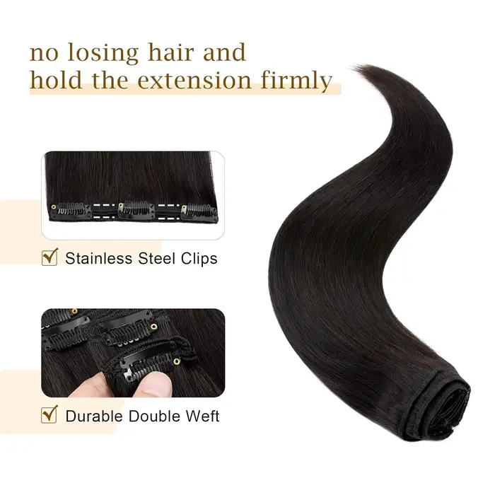 Extensions de cheveux humains 100% non traités, 120G/8 pièces, à clips droits, cheveux vierges brési