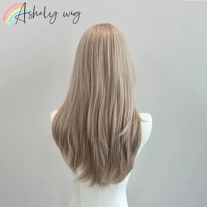 Perruque synthétique blonde avec frange pour femme, cheveux raides moyens, fibres de degré de chaleu