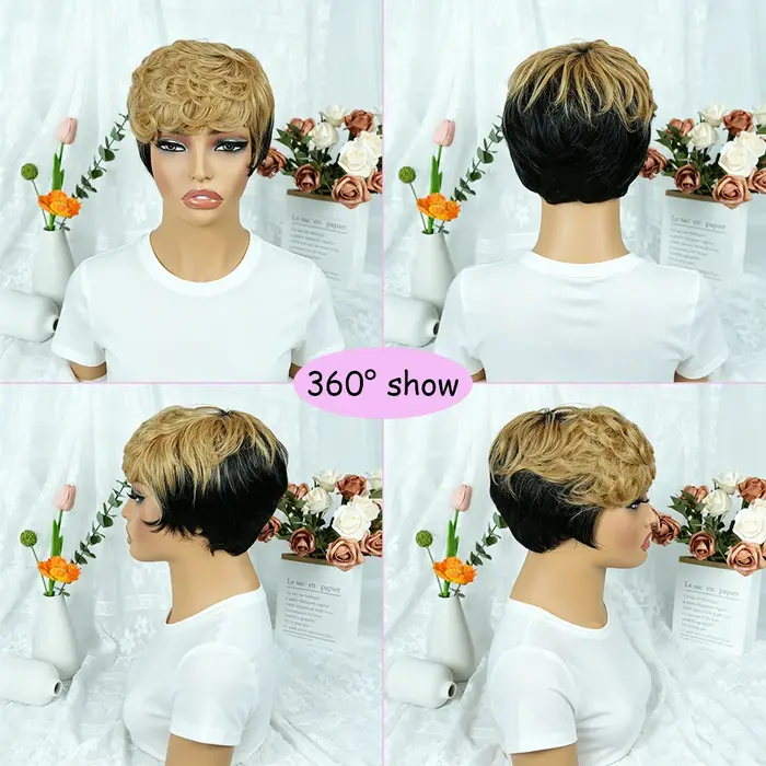 Afro crépus bouclés Bob perruque cheveux humains noir Champagne couleur