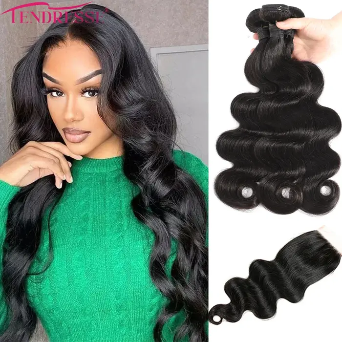 Bundles de tissage de cheveux humains avec fermeture à lacet