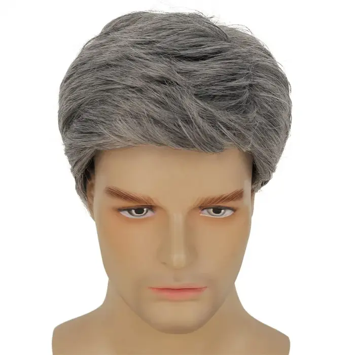 Perruque Courte Synthétique Grise pour Homme