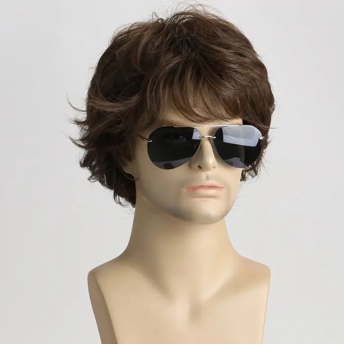 Perruque synthétique bouclée courte brune de 10 pouces pour hommes
