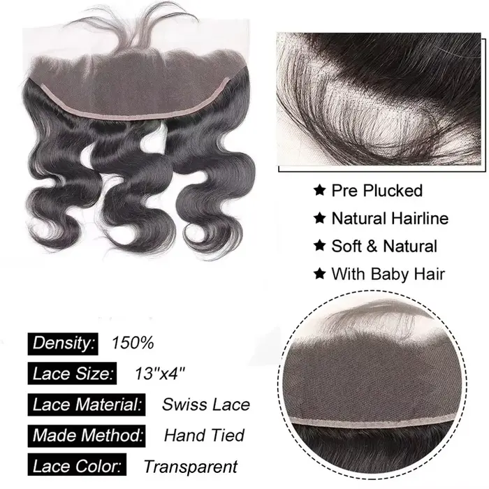 Lots de Cheveux Humains Péruviens Non Traités Ondulés avec Closure Frontale Invisible Effet Peau Mou