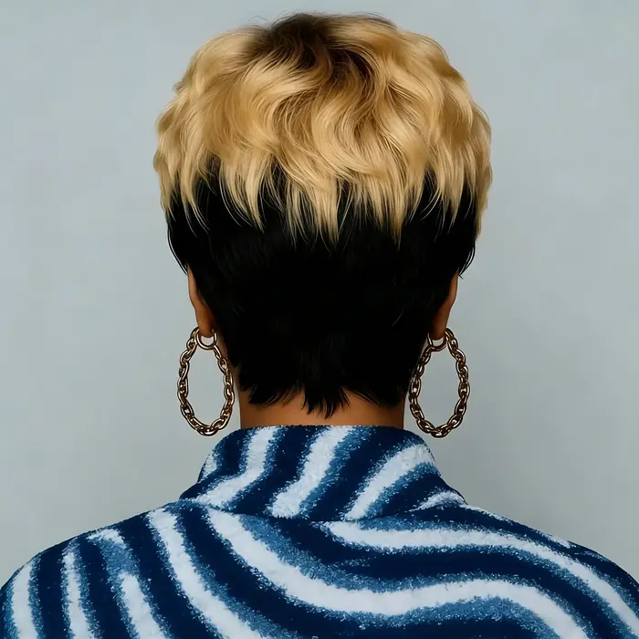 Perruque Pixie Cut en cheveux humains bouclés ondulés avec frange