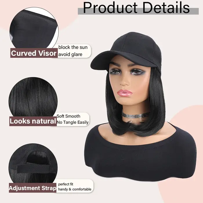 Casquette de Baseball avec Extensions de Cheveux Synthétiques