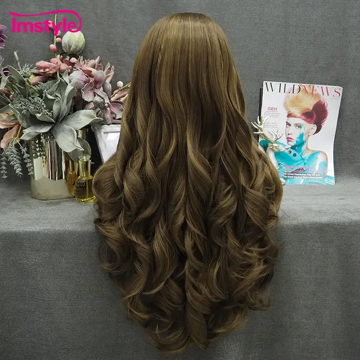 Imstyle-Perruque Synthétique Lace Front Wig pour Femme, Cheveux Longs Naturels Ondulés, Fibre de Degré de Chaleur, localité, Brun Mixte, 03/Wigs
