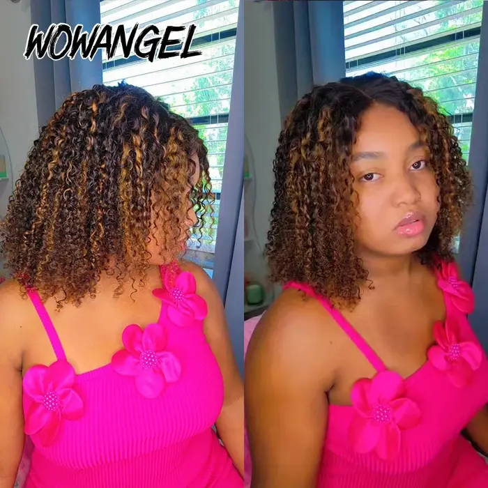 WOWANGEL 250% crépus bouclés sans colle perruques 1B/27 mettre en évidence