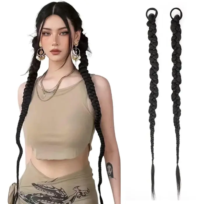 Extensions de cheveux queue de cheval tressées à la mode avec attaches
