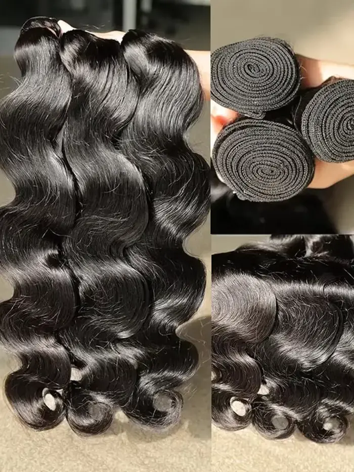 Vague de corps vierge indienne brut en gros cheveux humains 3/4 paquets affaire pour les femmes chev