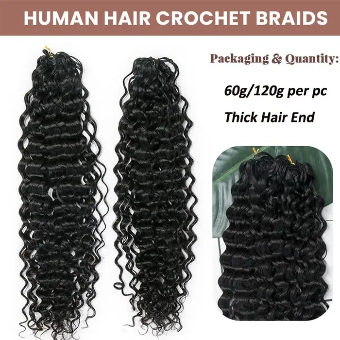 Vague d'eau sans noeud pré-séparé Crochet Extensions de cheveux cheveux humains bouclés plume Croche