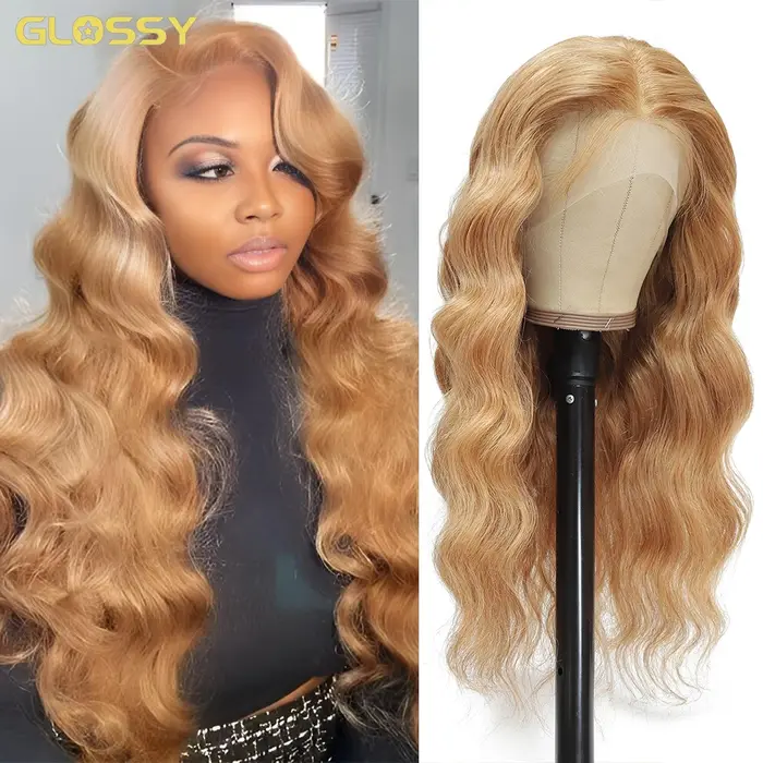 Perruque Lace Front Wig Body Wave Brésilienne Naturelle, Cheveux Blond Miel, Sans Colle, 13x6 HD, 30