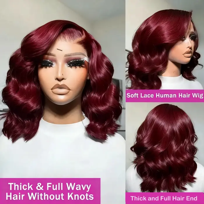 Perruque Bob en Cheveux Humains Ondulés Courts