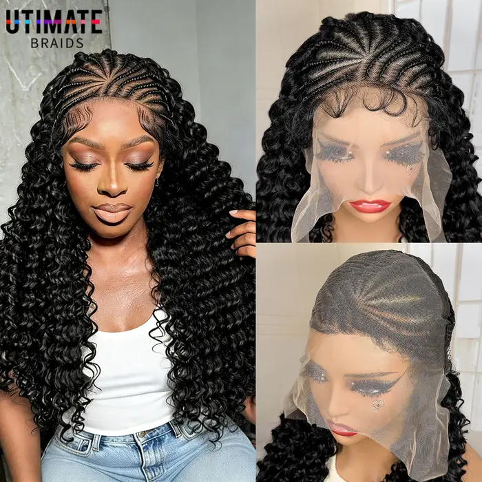 Perruque synthétique tressée en cornrows avec dentelle frontale 13x6