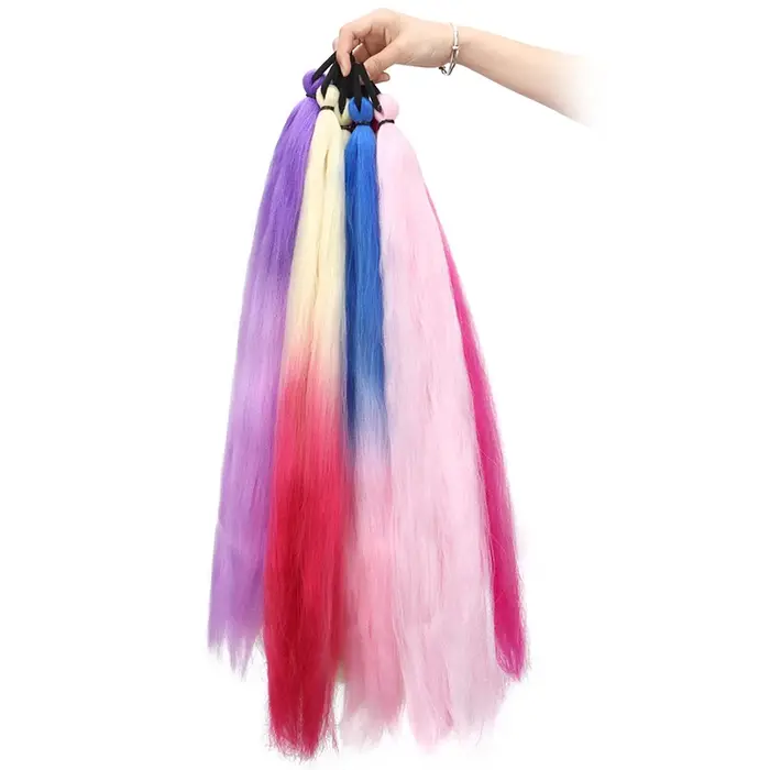 26 pouces synthétique longue queue de cheval droite avec cheveux élastiques tressage coloré queue de