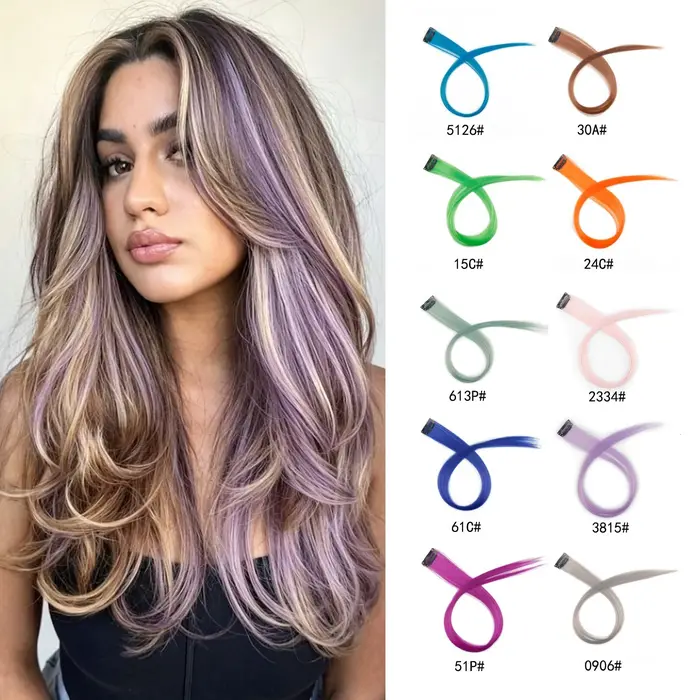 Extensions de cheveux synthétiques colorées à clipser
