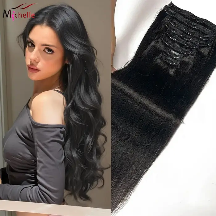 8 pièces Extensions de cheveux humains brésiliens à clipser droites avec 18Clips 120g couleur naturelle droite 100%
