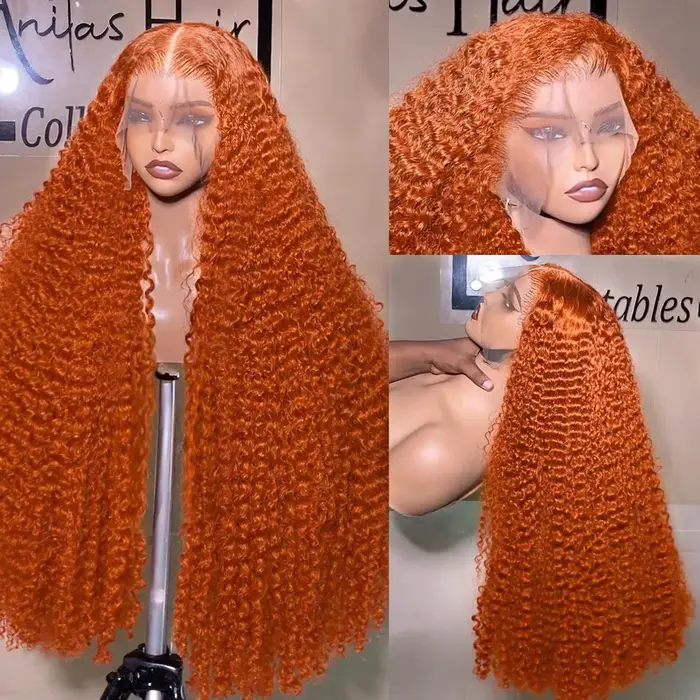 Perruque Lace Front 13x6 en dentelle, bouclée profonde, couleur gingembre, 28-36 pouces # Perruque f