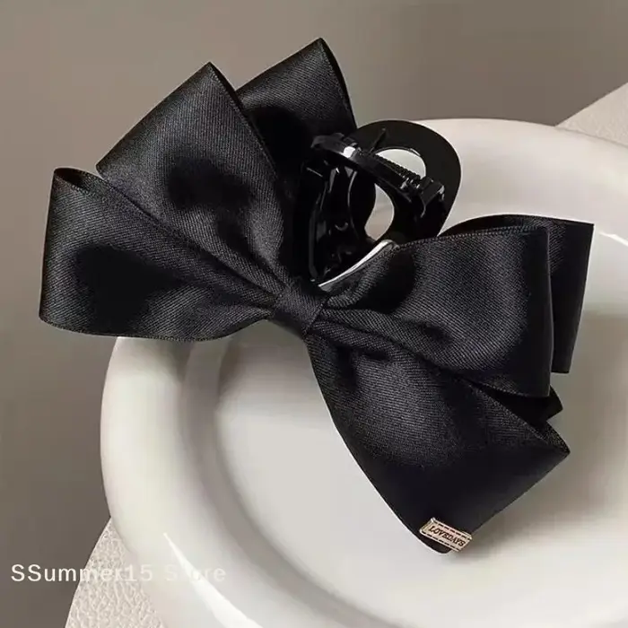 【R】Pince à cheveux élégante française, pince à griffes noire avec nœud, pour femme et fille, accesso