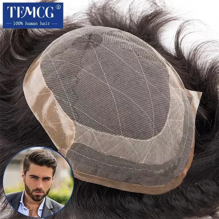Perruque toupet en cheveux naturels pour homme, prothèse masculine, densité 130%, système d'exhuast,