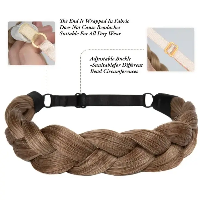 Bandeau de cheveux tressé réglable, Extensions de chignon synthétiques extensibles doré/marron/noir, élastiques antidérapantes