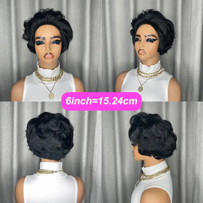 Perruques de cheveux humains brésiliens perruque courte bouclée coupe lutin pour les femmes noires casquette faite à la