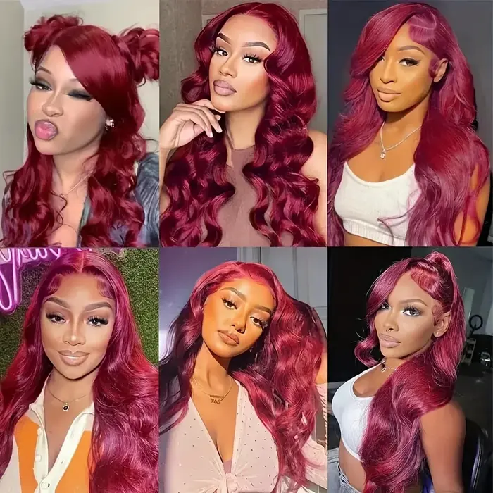 250 densité 99J bordeaux 13x6 dentelle frontale perruques de cheveux humains couleur brésilienne 30 