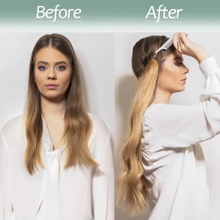 Pas de Clips Extension de cheveux naturels synthétiques artificiels postiche longue droite Blonde noir couleur mixte