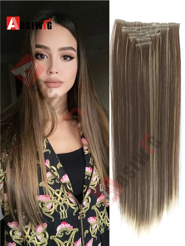 Extensions de cheveux synthétiques longs et lisses