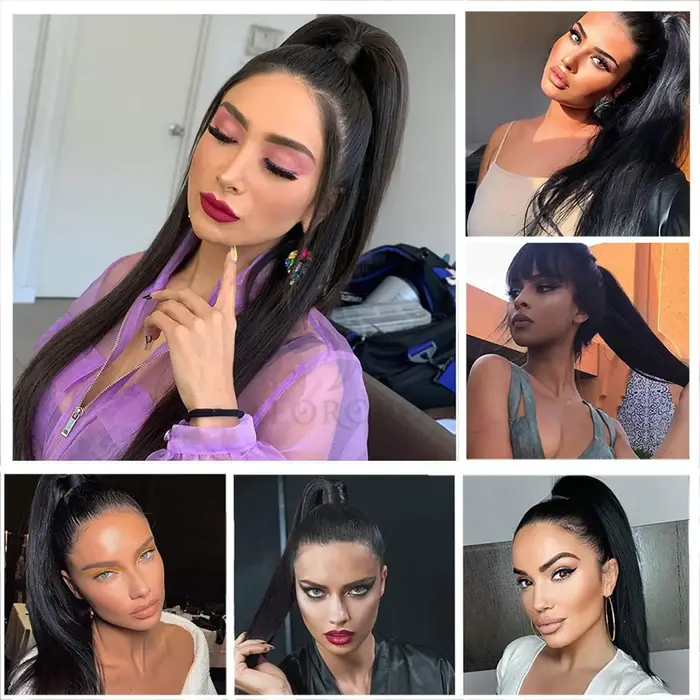 Queue de cheval Extensions de cheveux humains avec pince 10 "-26" 100 grammes couleur naturelle droite