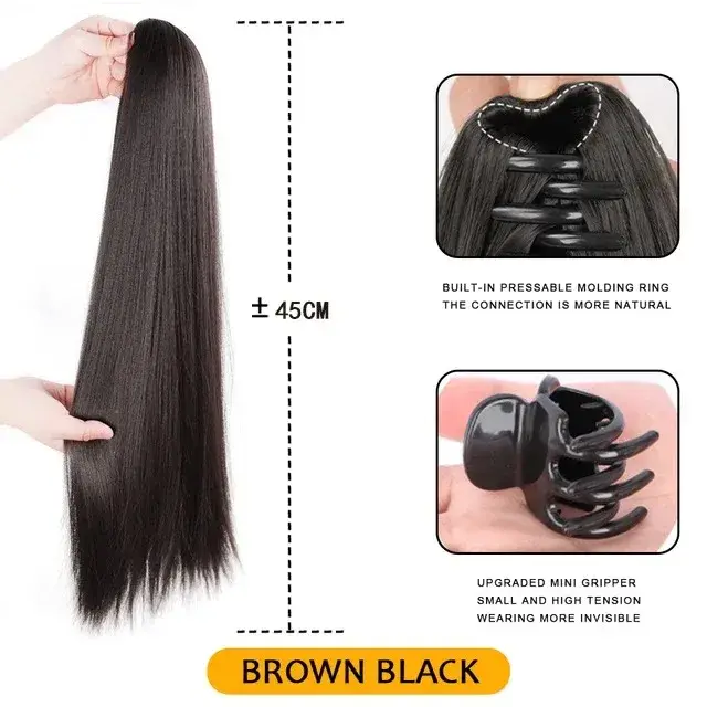 Extensions de cheveux synthétiques à pince, queue de cheval longue et droite, postiche invisible et 