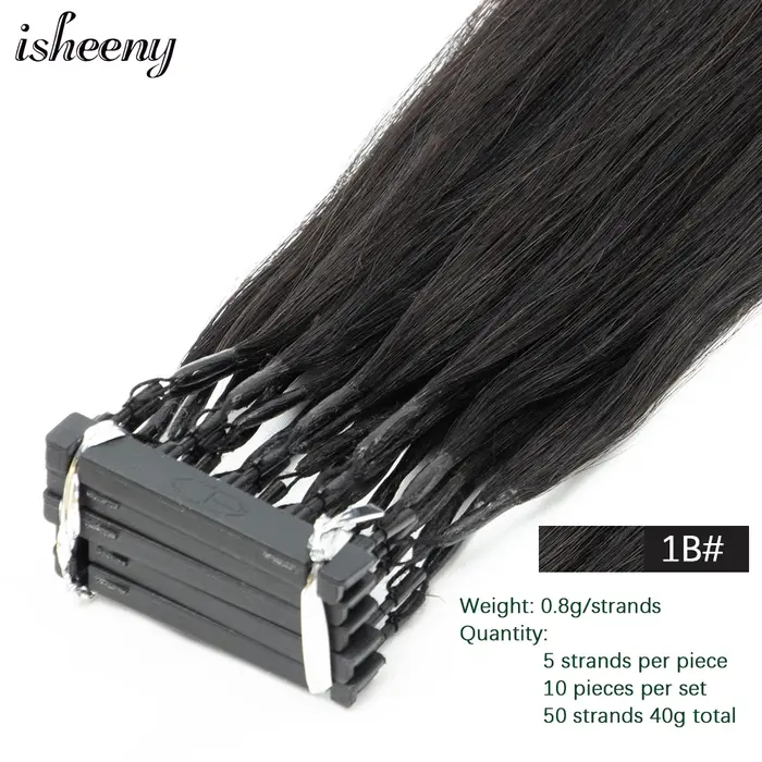 Isheeny – Extensions de cheveux pièces/ensemble naturels, 40-50cm, 6D, deuxième génération, 10 100% 