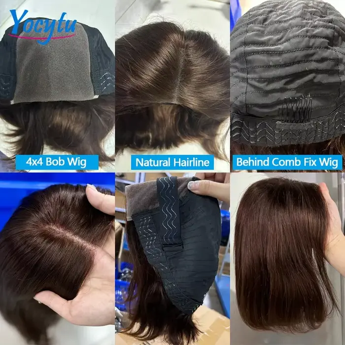 Chocolate Brown Glueless Wigs Human Hair 10 12 Pouces Perruques Cheveux Humains Sans Colle Perruque 