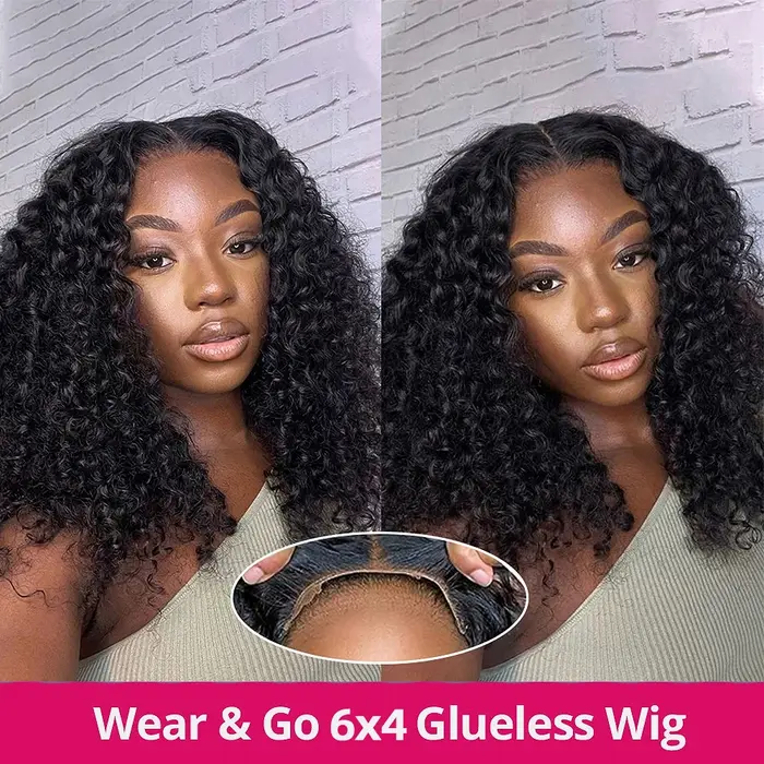 100% cheveux humains vague d'eau Bob perruques bouclés 6x4 HD sans colle perruque cheveux humains pr
