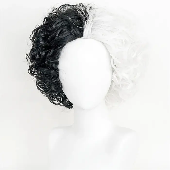 Anime Cruella de Vil Cosplay perruque accessoires Cruly moitié noir