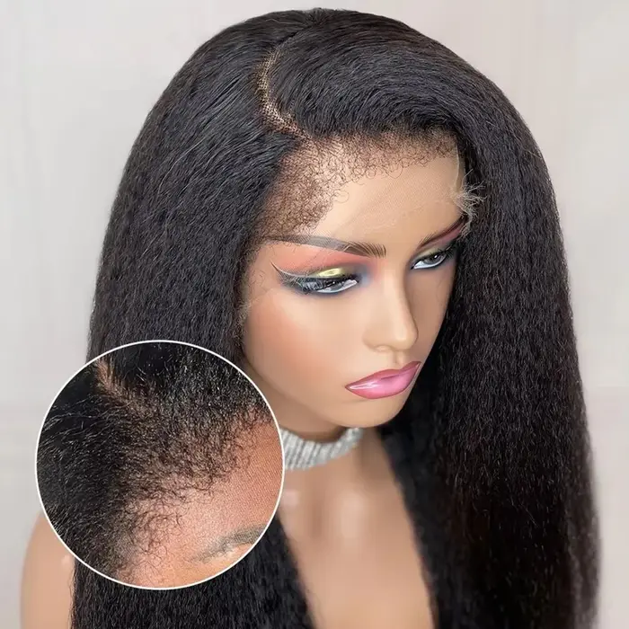 Perruque de cheveux humains 4C Curly Edges Kinky Straight, perruque frontale en dentelle HD transpar