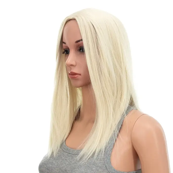 Perruque de cheveux synthétiques courte et lisse avec raie centrale