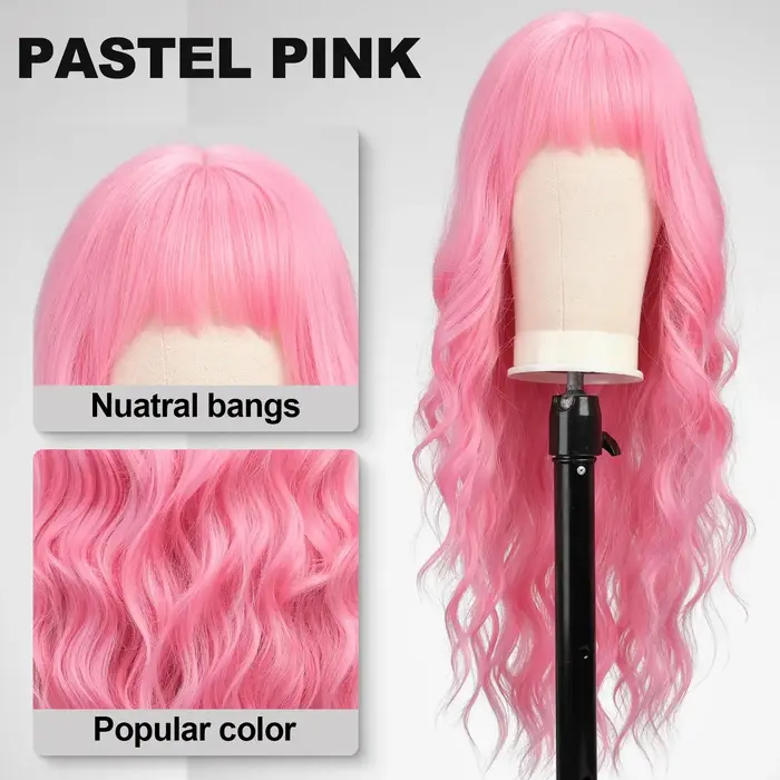 Perruque synthétique rose à grandes boucles pour Halloween