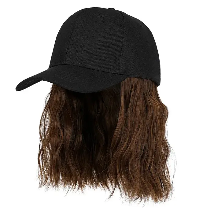 Nouvelle mode chapeau Extensions de cheveux moyen Long dames bouclés perruques chapeaux connecté couvre-tête synthétique casquette à visière perruque pour les femmes