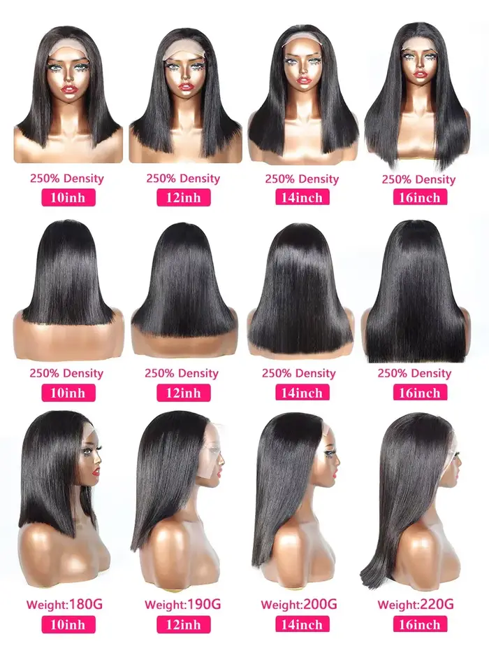 Cheveux bruts vietnamiens 250 densité 100 cheveux humains dentelle frontale perruques droite naturel